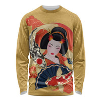 Japanese Geisha Koi Fish Long Sleeve Shirt Cherry Blossoms Yellow Seigaiha Pattern - Polynesian Pride