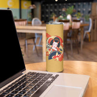 Japanese Geisha Koi Fish Skinny Tumbler Cherry Blossoms Yellow Seigaiha Pattern - Polynesian Pride