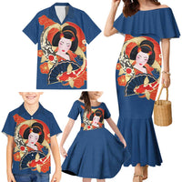 Japanese Geisha Koi Fish Family Matching Mermaid Dress and Hawaiian Shirt Cherry Blossoms Blue Seigaiha Pattern LT14 - Polynesian Pride