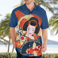 Japanese Geisha Koi Fish Hawaiian Shirt Cherry Blossoms Blue Seigaiha Pattern - Polynesian Pride