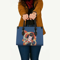 Japanese Geisha Koi Fish Leather Bag Cherry Blossoms Blue Seigaiha Pattern - Polynesian Pride