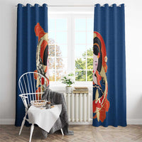 Japanese Geisha Koi Fish Window Curtain Cherry Blossoms Blue Seigaiha Pattern - Polynesian Pride