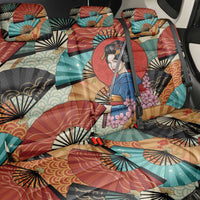 Japanese Geisha Katana Back Car Seat Cover Japan Sensu Seigaiha Pattern - Polynesian Pride