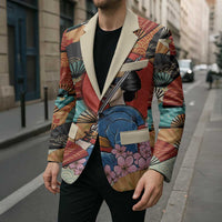 Japanese Geisha Katana Blazer Japan Sensu Seigaiha Pattern - Polynesian Pride