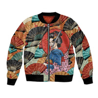 Japanese Geisha Katana Bomber Jacket Japan Sensu Seigaiha Pattern - Polynesian Pride