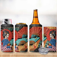 Japanese Geisha Katana 4 in 1 Can Cooler Tumbler Japan Sensu Seigaiha Pattern LT14 - Polynesian Pride