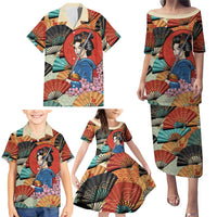 Japanese Geisha Katana Family Matching Puletasi and Hawaiian Shirt Japan Sensu Seigaiha Pattern LT14 - Polynesian Pride