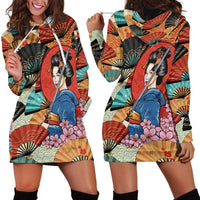 Japanese Geisha Katana Hoodie Dress Japan Sensu Seigaiha Pattern LT14 - Polynesian Pride