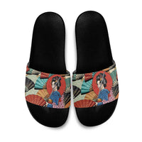 Japanese Geisha Katana Slide Sandals Japan Sensu Seigaiha Pattern - Polynesian Pride
