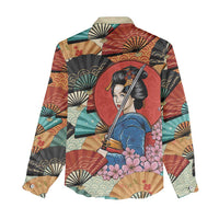 Japanese Geisha Katana Women Casual Shirt Japan Sensu Seigaiha Pattern LT14 - Polynesian Pride
