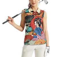 Japanese Geisha Katana Women Sleeveless Polo Shirt - Japan Sensu Seigaiha Pattern LT14 - Polynesian Pride