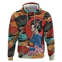 Japanese Geisha Katana Zip Hoodie Japan Sensu Seigaiha Pattern - Polynesian Pride