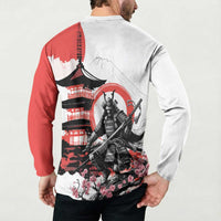 Japanese Samurai Warrior Enso Button Sweatshirt Japan Pagoda Sakura Watercolor - Polynesian Pride
