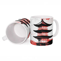 Japanese Samurai Warrior Enso Ceramic Mug Japan Pagoda Sakura Watercolor - Polynesian Pride