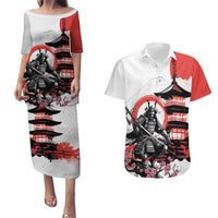 Japanese Samurai Warrior Enso Couples Matching Puletasi and Hawaiian Shirt Japan Pagoda Sakura Watercolor LT14 White - Polynesian Pride