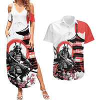 Japanese Samurai Warrior Enso Couples Matching Summer Maxi Dress and Hawaiian Shirt Japan Pagoda Sakura Watercolor LT14 White - Polynesian Pride