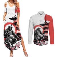 Japanese Samurai Warrior Enso Couples Matching Summer Maxi Dress and Long Sleeve Button Shirt Japan Pagoda Sakura Watercolor LT14 White - Polynesian Pride