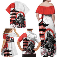 Japanese Samurai Warrior Enso Family Matching Off Shoulder Maxi Dress and Hawaiian Shirt Japan Pagoda Sakura Watercolor LT14 - Polynesian Pride