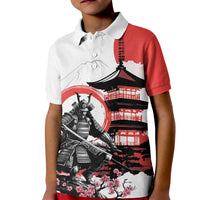 Japanese Samurai Warrior Enso Kid Polo Shirt Japan Pagoda Sakura Watercolor - Polynesian Pride