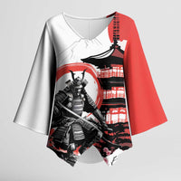 Japanese Samurai Warrior Enso Kimono Sleeve Blouse Japan Pagoda Sakura Watercolor - Polynesian Pride