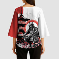 Japanese Samurai Warrior Enso Kimono Sleeve Blouse Japan Pagoda Sakura Watercolor - Polynesian Pride