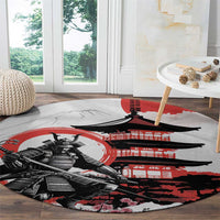 Japanese Samurai Warrior Enso Round Carpet Japan Pagoda Sakura Watercolor - Polynesian Pride
