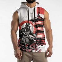 Japanese Samurai Warrior Enso Sleeveless Hoodie Japan Pagoda Sakura Watercolor - Polynesian Pride