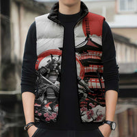Japanese Samurai Warrior Enso Sleeveless Puffer Jacket Japan Pagoda Sakura Watercolor - Polynesian Pride
