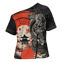 Japanese Dragon Katana Enso Cross Shoulder Shirt Japan Pagoda Seamless Cloud - Polynesian Pride