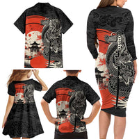 Japanese Dragon Katana Enso Family Matching Long Sleeve Bodycon Dress and Hawaiian Shirt Japan Pagoda Seamless Cloud LT14 - Polynesian Pride