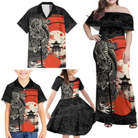 Japanese Dragon Katana Enso Family Matching Off Shoulder Maxi Dress and Hawaiian Shirt Japan Pagoda Seamless Cloud LT14 - Polynesian Pride