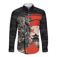 Japanese Dragon Katana Enso Long Sleeve Button Shirt Japan Pagoda Seamless Cloud - Polynesian Pride