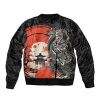 Japanese Dragon Katana Enso Sleeve Zip Bomber Jacket Japan Pagoda Seamless Cloud - Polynesian Pride