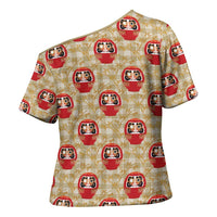 Japanese Daruma Doll Cross Shoulder Shirt Palaka With Seamless Bamboo Pattern - Polynesian Pride