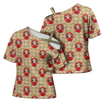 Japanese Daruma Doll Cross Shoulder Shirt Palaka With Seamless Bamboo Pattern - Polynesian Pride