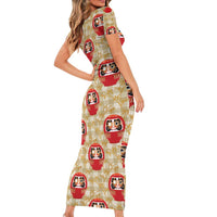 Japanese Daruma Doll Family Matching Short Sleeve Bodycon Dress and Hawaiian Shirt Palaka With Seamless Bamboo Pattern LT14 - Polynesian Pride