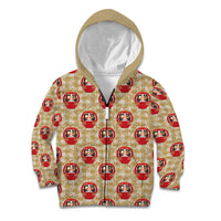 Japanese Daruma Doll Kid Hoodie Palaka With Seamless Bamboo Pattern - Polynesian Pride