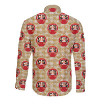 Japanese Daruma Doll Long Sleeve Button Shirt Palaka With Seamless Bamboo Pattern - Polynesian Pride