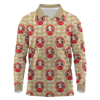 Japanese Daruma Doll Long Sleeve Polo Shirt Palaka With Seamless Bamboo Pattern - Polynesian Pride
