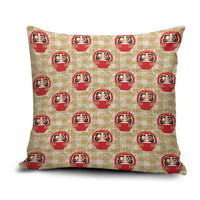 Japanese Daruma Doll Pillow Cover Palaka With Seamless Bamboo Pattern - Polynesian Pride