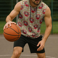 Japanese Daruma Doll Sleeveless Hoodie Palaka With Seamless Bamboo Pattern - Polynesian Pride