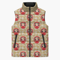 Japanese Daruma Doll Sleeveless Puffer Jacket Palaka With Seamless Bamboo Pattern - Polynesian Pride