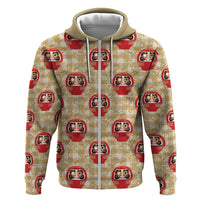 Japanese Daruma Doll Zip Hoodie Palaka With Seamless Bamboo Pattern - Polynesian Pride