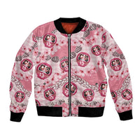 Japanese Daruma Doll Palaka Bomber Jacket Cherry Blossoms With Shell Lei - Polynesian Pride