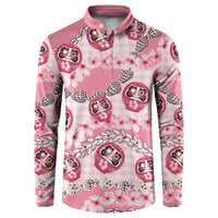 Japanese Daruma Doll Palaka Button Sweatshirt Cherry Blossoms With Shell Lei - Polynesian Pride