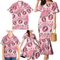 Japanese Daruma Doll Palaka Family Matching Mermaid Dress and Hawaiian Shirt Cherry Blossoms With Shell Lei LT14 - Polynesian Pride