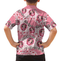 Japanese Daruma Doll Palaka Family Matching Summer Maxi Dress and Hawaiian Shirt Cherry Blossoms With Shell Lei LT14 - Polynesian Pride