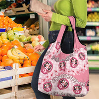 Japanese Daruma Doll Palaka Grocery Bag Cherry Blossoms With Shell Lei - Polynesian Pride