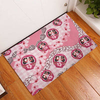 Japanese Daruma Doll Palaka Rubber Doormat Cherry Blossoms With Shell Lei - Polynesian Pride