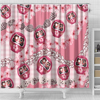 Japanese Daruma Doll Palaka Shower Curtain Cherry Blossoms With Shell Lei - Polynesian Pride